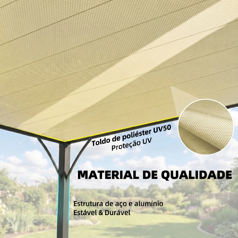 Outsunny Pérgola 390x2 para Jardim com Desenho de Lâminas Superiores Giratórias até 135° Proteção UV 50+ para Pátio Terraço Creme