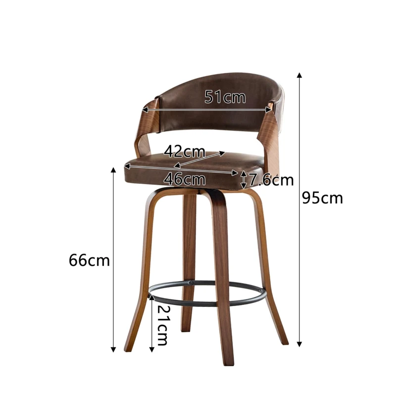 Lot de 2 tabourets de bar avec dossier, design rétro élégant, mousse haute densité et patins antidérapants, 51x42x95 cm, Marron