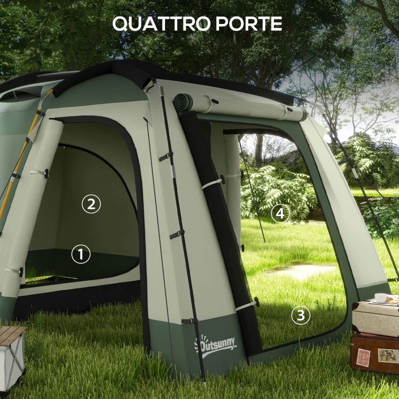 Outsunny Tenda da Campeggio 4 Posti Impermeabile con Zona Notte e Zona Giorno, in Poliestere, 460x300x200 cm, Verde