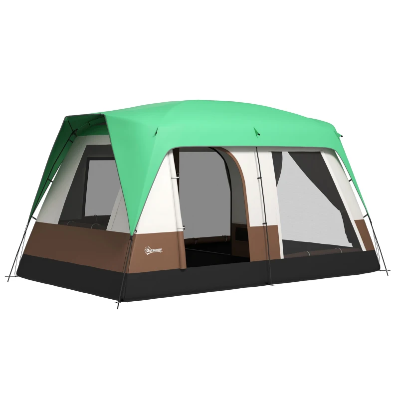 Outsunny Tenda da Campeggio 4 Posti a Tunnel Impermeabile con Finestre a Rete, in Poliestere, 490x305x225 cm, Verde