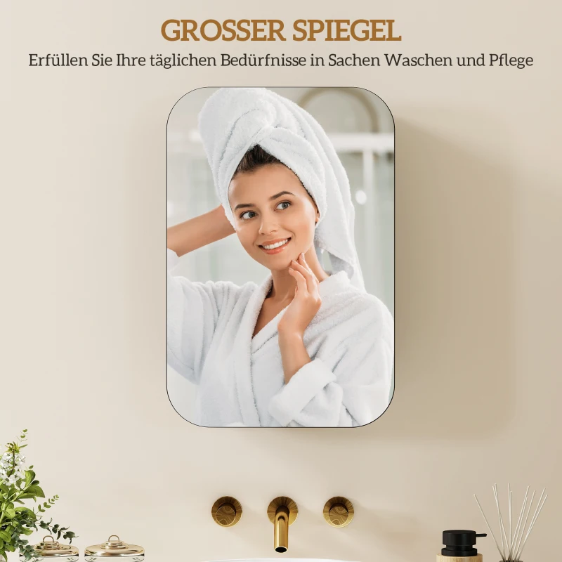 HOMCOM Spiegelkast Badkamer, Badkamerkast met Spiegel, Hangkast met Verstelbare Plank, 40 x 10 x 60 cm, Zwart