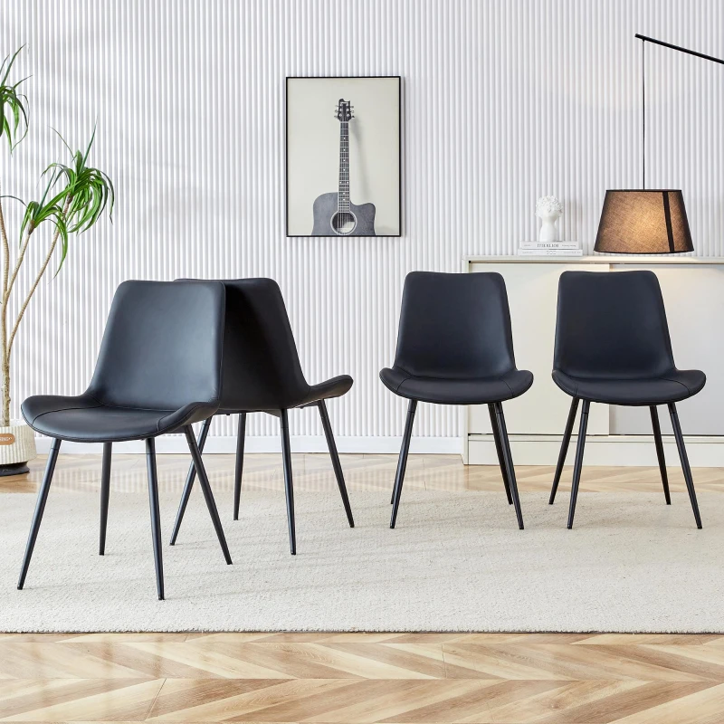 Lot de 4 chaises de salle à manger en similicuir, design moderne, embouts antidérapants, 50x47x83 cm, Noir