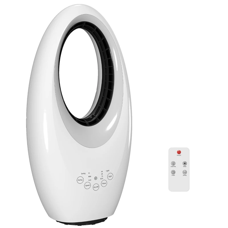 HOMCOM Turmventilator ohne Rotorblätter leiser Ventilator mit 60° Oszillation, LED-Beleuchtung, 3 Geschwindigkeiten, 7,5H-Timer