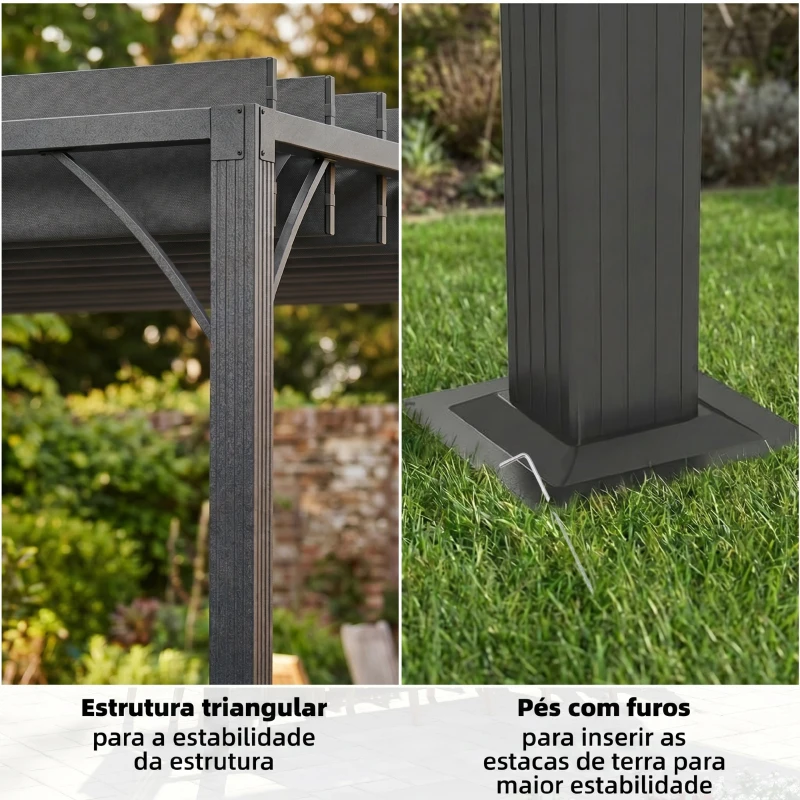 Outsunny Pérgola 390x295x213 cm para Jardim com Desenho de Lâminas Superiores Giratórias até 135° Proteção UV 50+ Cinza