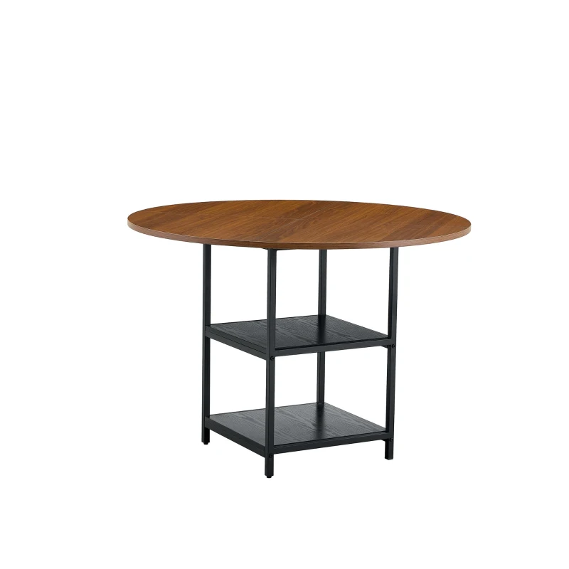 Table ronde 107 cm de diamètre, design industriel élégant, pour 2–4 personnes, 107x107x75 cm, Noyer