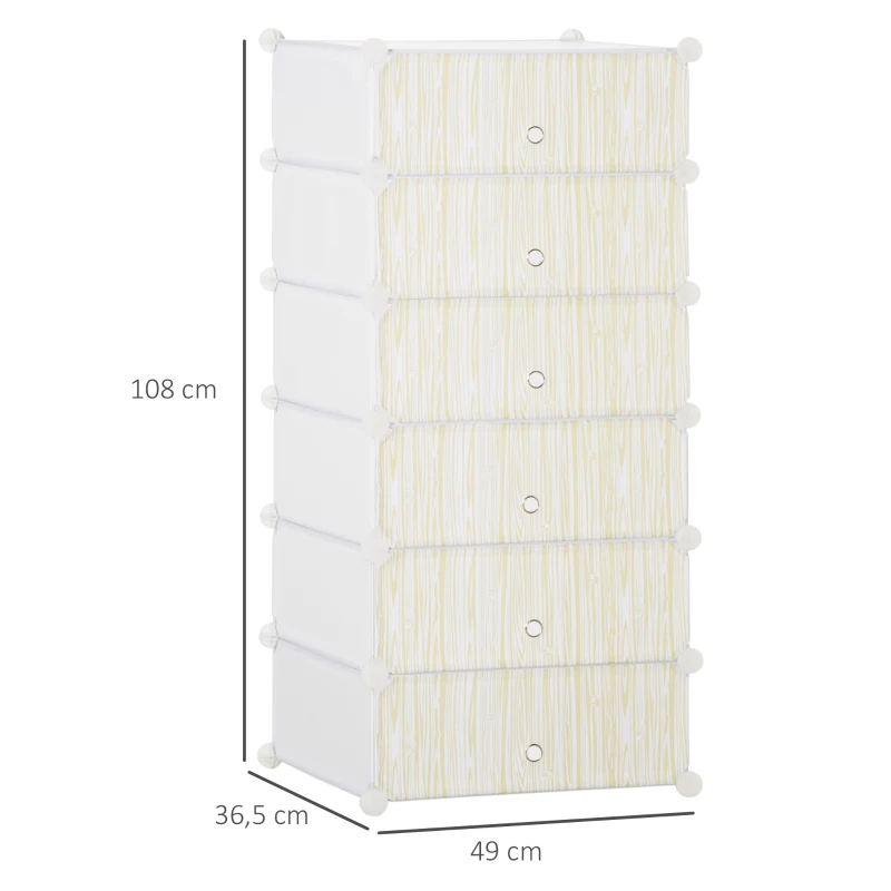 HOMCOM Armoire à chaussures modulable, meuble de rangement avec 6 cubes empilable en plastique, 49 x 36,5 x 108 cm blanc