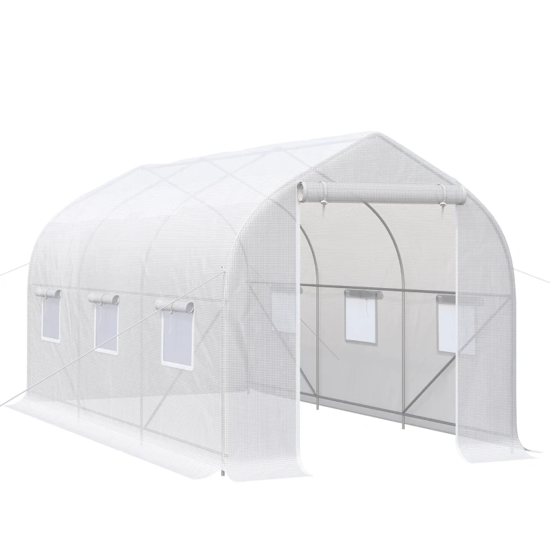 Outsunny Seră Tip Tunel Anti-UV cu 6 Ferestre cu Plasă și Intrare Rulabilă, Metal și PE, 4x2x2 m, Alb