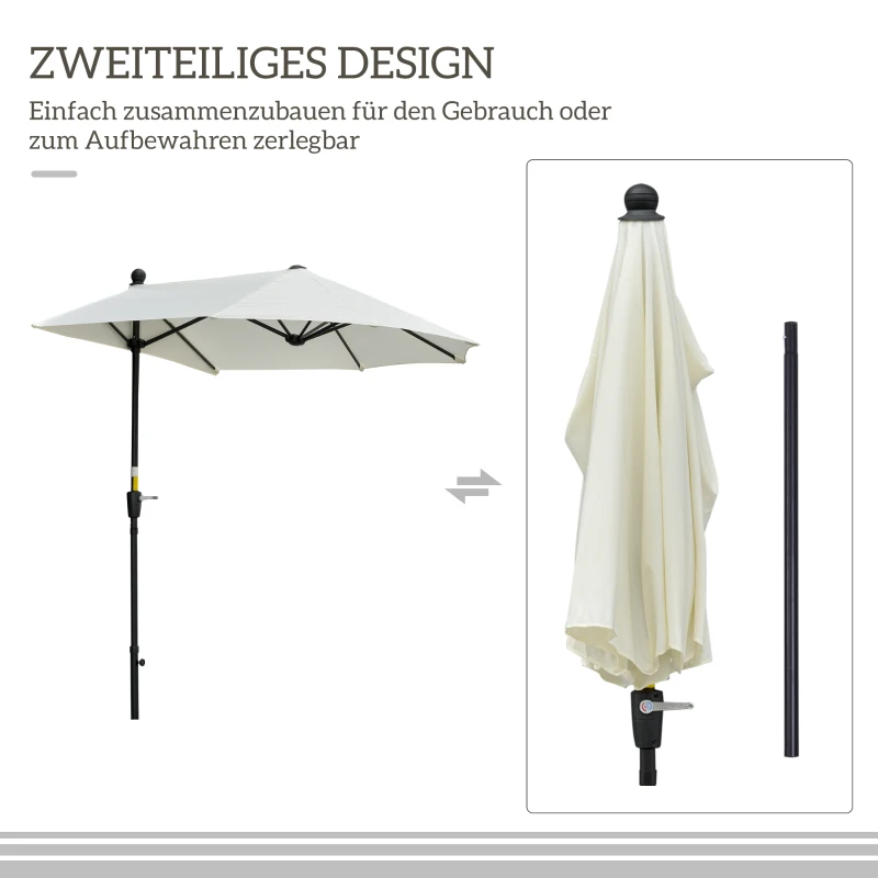 Outsunny Halfronde Parasol 1,9 x 2 m Dubbele Parasol met Handmatige Draaimechaniek Crème Wit