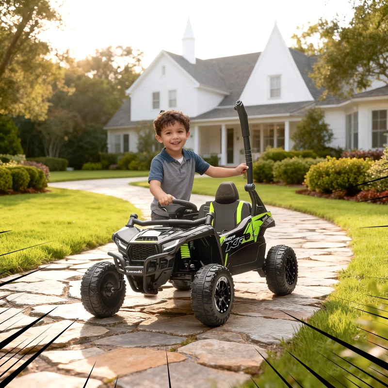 AIYAPLAY Coche Eléctrico para Niños 12V con Licencia Kawasaki Teryx KRX 1000 Control Remoto Suspensión Trasera Negro