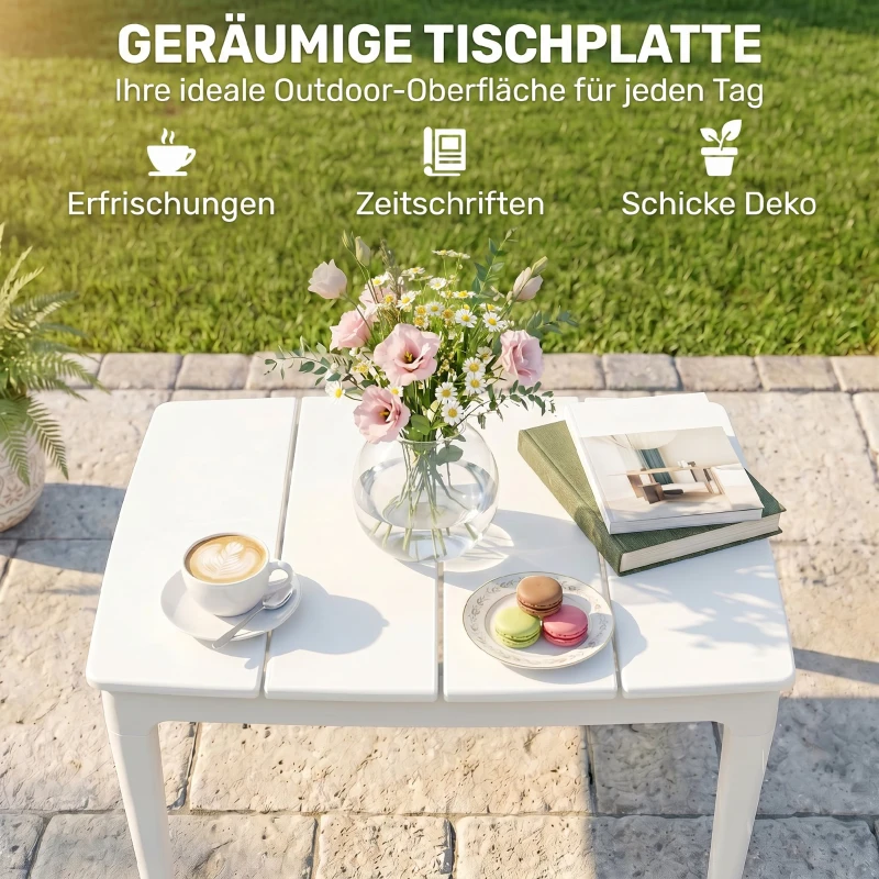 Outsunny Bijzettafel 70 x 53cm weerbestendig Kunststof Balkontafel 35kg Draagvermogen Crèmekleurig