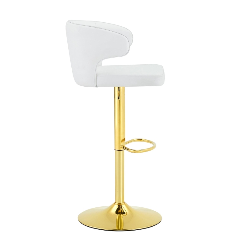 Lot de 2 tabourets de bar avec dossier, réglables en hauteur et pivotants 360°, 49.7x45x110 cm, Blanc