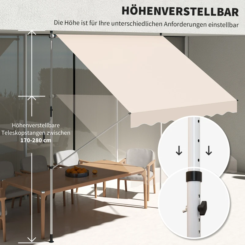 Outsunny luifel knikarm klemluifel zonwering zwengel balkon aluminium 3 x 1,5 m crème