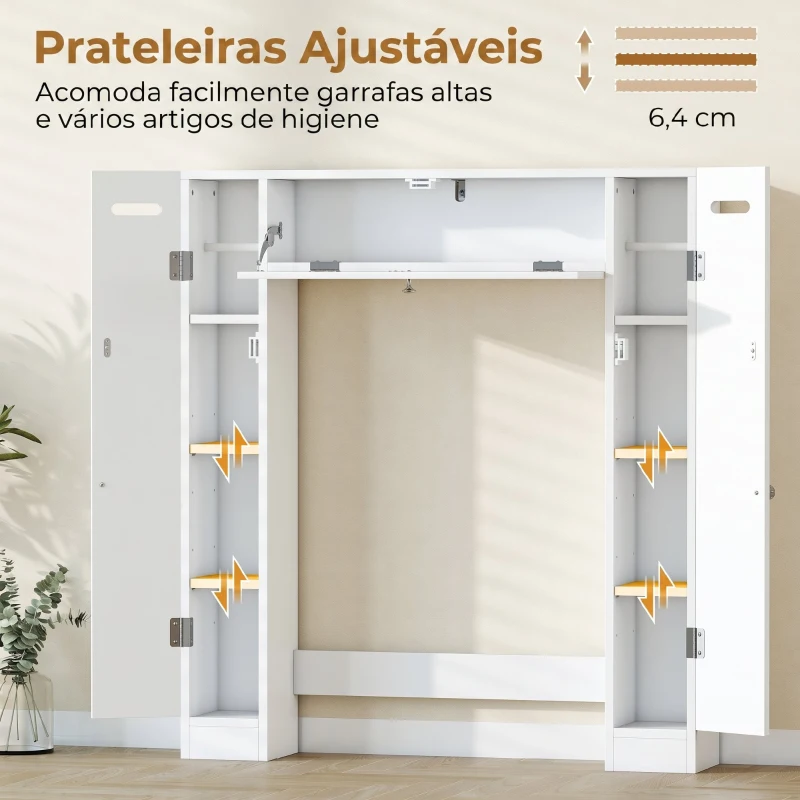 HOMCOM Móvel sobre Sanita com 2 Armários Gaveta Basculante Suportes para Papel e Prateleiras Ajustáveis 88x18x98 cm Branco