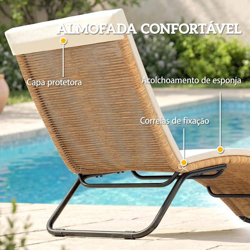 Outsunny Espreguiçadeira de Jardim Exterior de Vime em Forma de S com Almofada, Assento Respirável e Estrutura de Aço para Pátio Creme