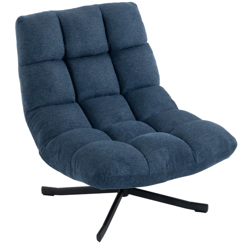 HOMCOM Draaibare Accentstoel, moderne loungefauteuil zonder armleuningen met stalen poten, donkerblauw