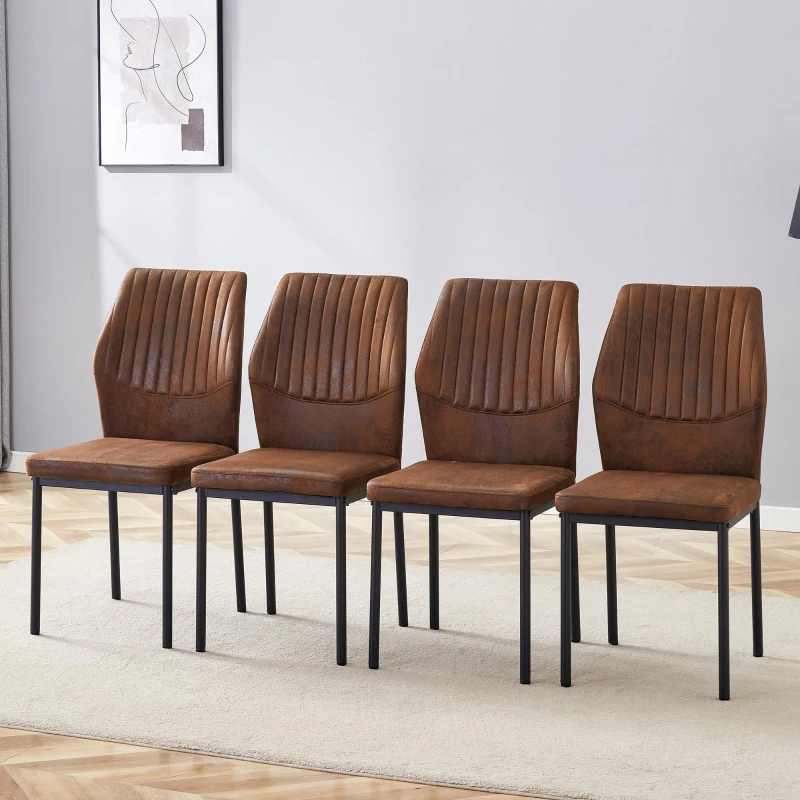 Lot de 4 chaises de salle à manger, style léger-luxe, patins antidérapants, 43x42.6x93 cm, Marron+Noir