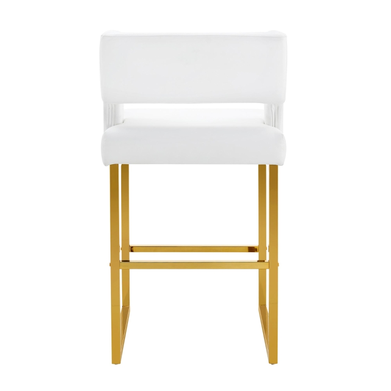 Lot de 2 tabourets de bar nordiques, design carré moderne, imperméable et facile à nettoyer, 48x53.3x91.4 cm, Blanc+Or
