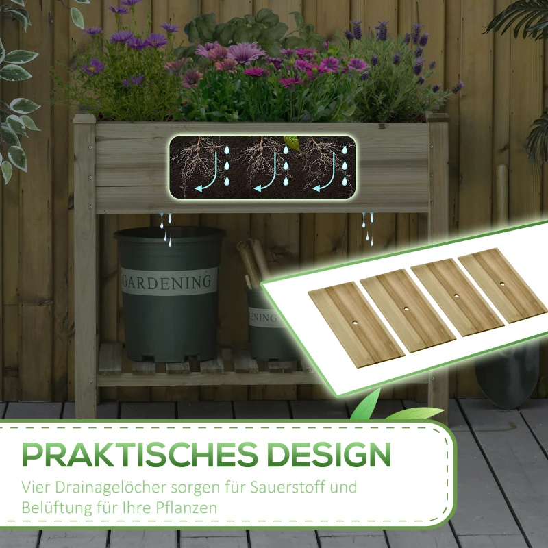 Outsunny Verhoogd Bloembed, Verhoogde Houten Plantenbak met Onderste Plank, Robuuste Constructie, Afvoergaten, 91L x 51B x 76H cm, Groen