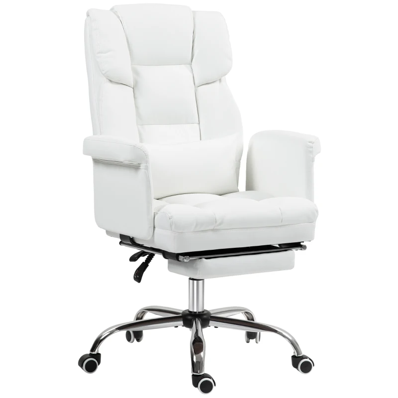 HOMCOM Ergonomische bureaustoel, in hoogte verstelbaar 48-56 cm, kantelbare rugleuning, voetensteun, wit(m-10)