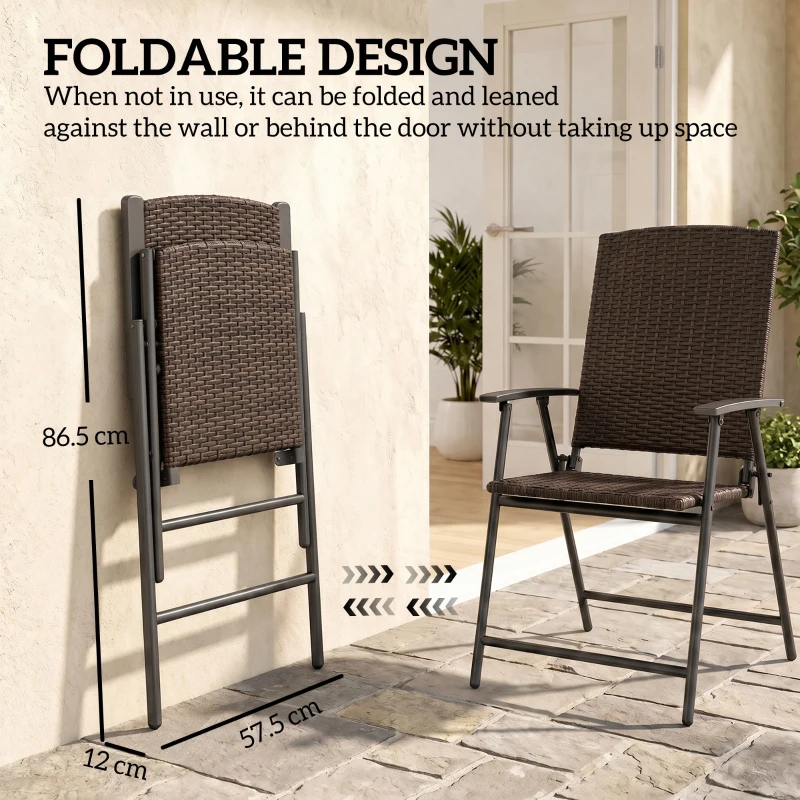 Outsunny Set of Two Folding Rattan Seat Chairs - Brown