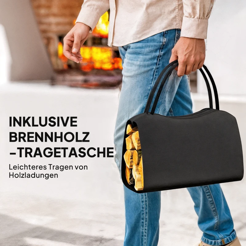Outsunny Houtrek voor binnen 53 x 33 x 43 cm – met draagtas, Metaal, Zwart