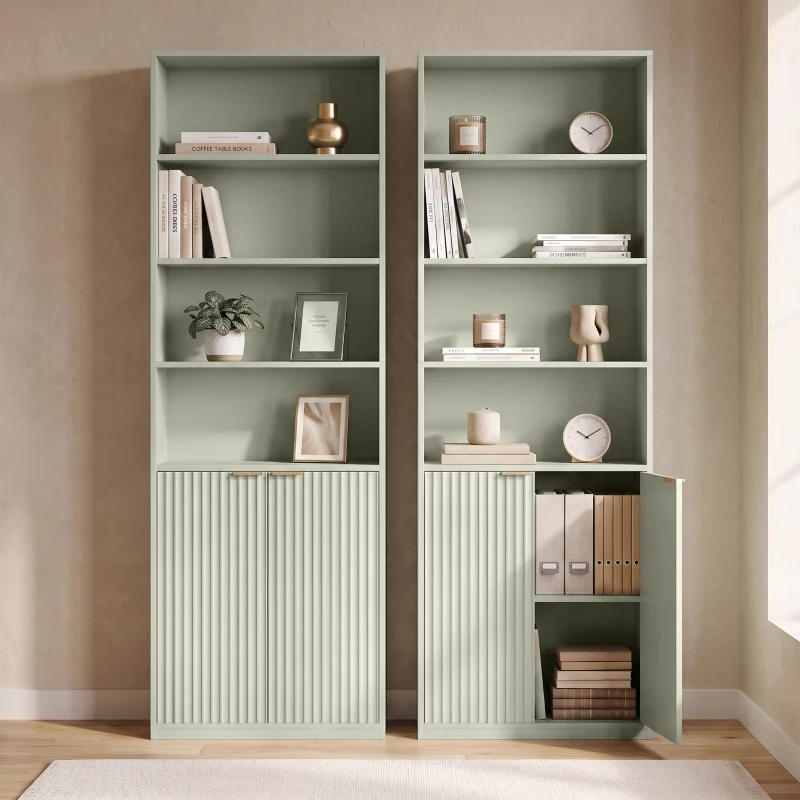 HOMCOM Bookcase Adjustable Shelf Bookshelf Anti-Tip Hardware 6-Tier, Light Green
