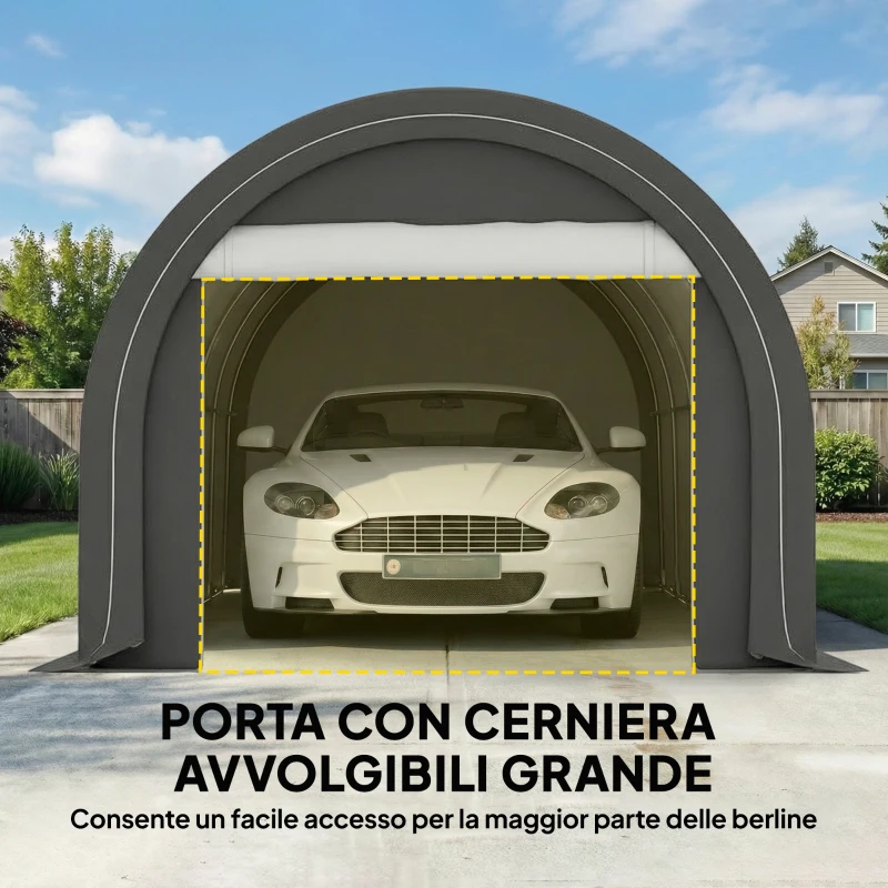 Outsunny Tendone da Giardino per Auto e Attrezzi con Ingresso a Cerniera, Picchetti e Funi, 500x300x240 cm