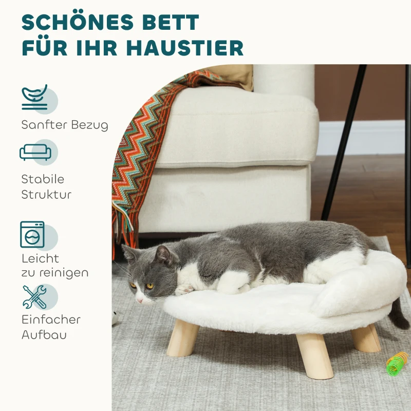 PawHut Huisdierbed voor katten en honden tot 5 kg/30 cm, wasbare pluche hoes, crèmekleurig, 47 x 40 x 20 cm