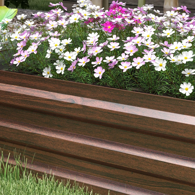 Outsunny Fioriera Rialzata in Metallo da 405L con Fondo Aperto, 240x60x30 cm, color Legno Scuro