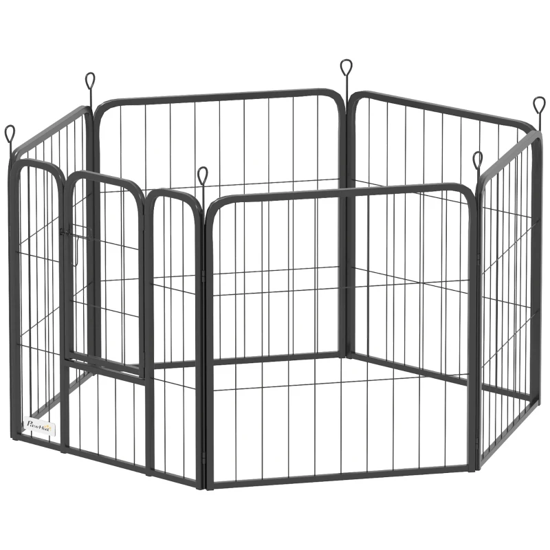 PawHut Six-Panel Dog Playpen with Door, for Small Dogs, Indoors, Outdoors, 60cm Tall, Black