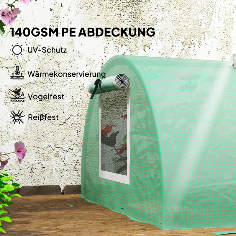 Outsunny foliekas minitunnelkas met gaasvenster, UV-bestendig koudframe voor tuinteelt, PE-folie, groen, 300 x 80 x 45 cm