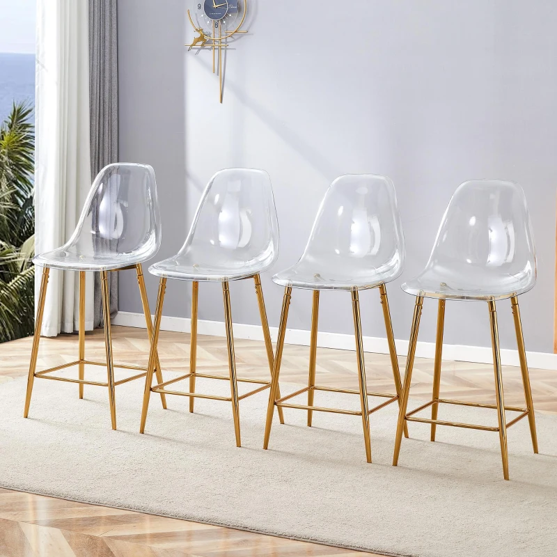 Lot de 4 tabourets de bar transparents, design moderne et aérien, 51x45x102 cm, Doré