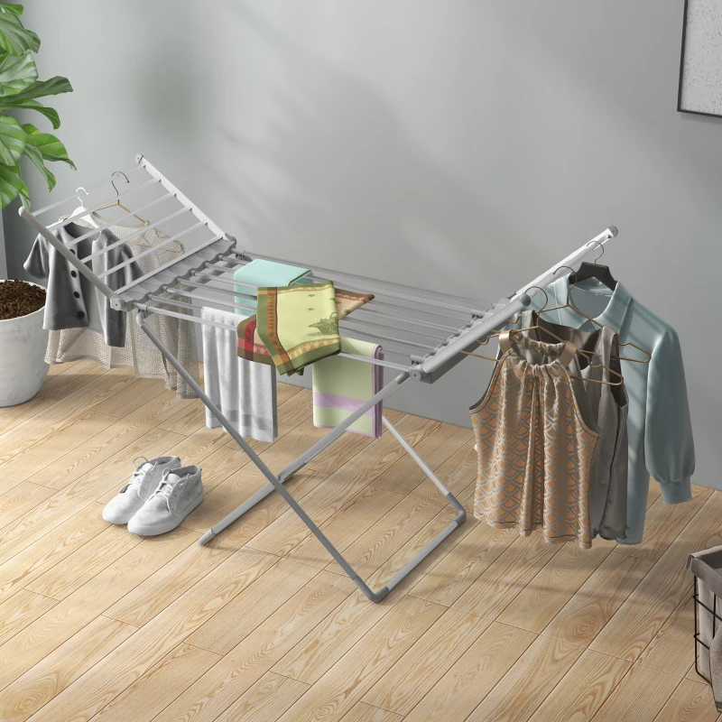 HOMCOM Séchoir à linge étendoir à linge 2 ailes latérales extensibles cadre en alliage d'aluminium 144 x 53 x 91 cm