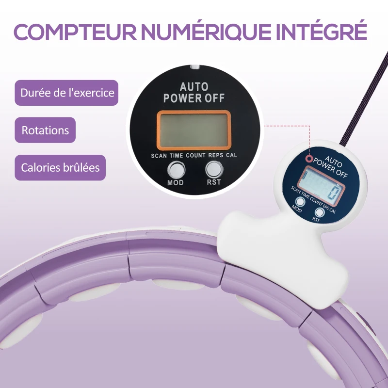 SPORTNOW Hula hoop cerceau avec picots de massage ajustable 76-113 cm de tour de taille 16 segments amovibles 139x4,5cm violet