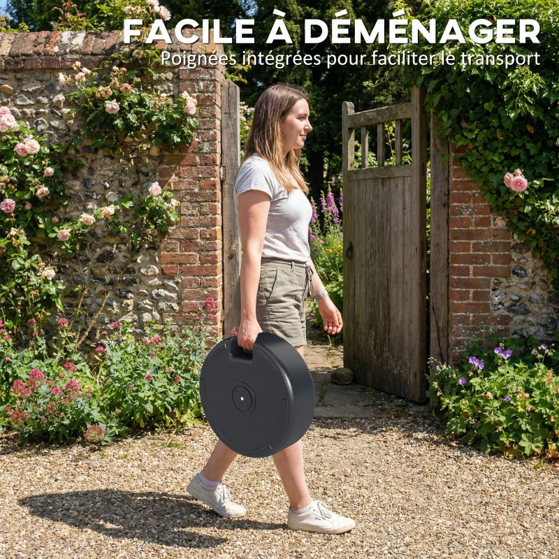 Outsunny Pied de parasol, socle parasol extérieur Remplissable jusqu'à 19 kg avec Sable ou 15 kg avec Eau, Ø 45 x 30,5 cm, noir