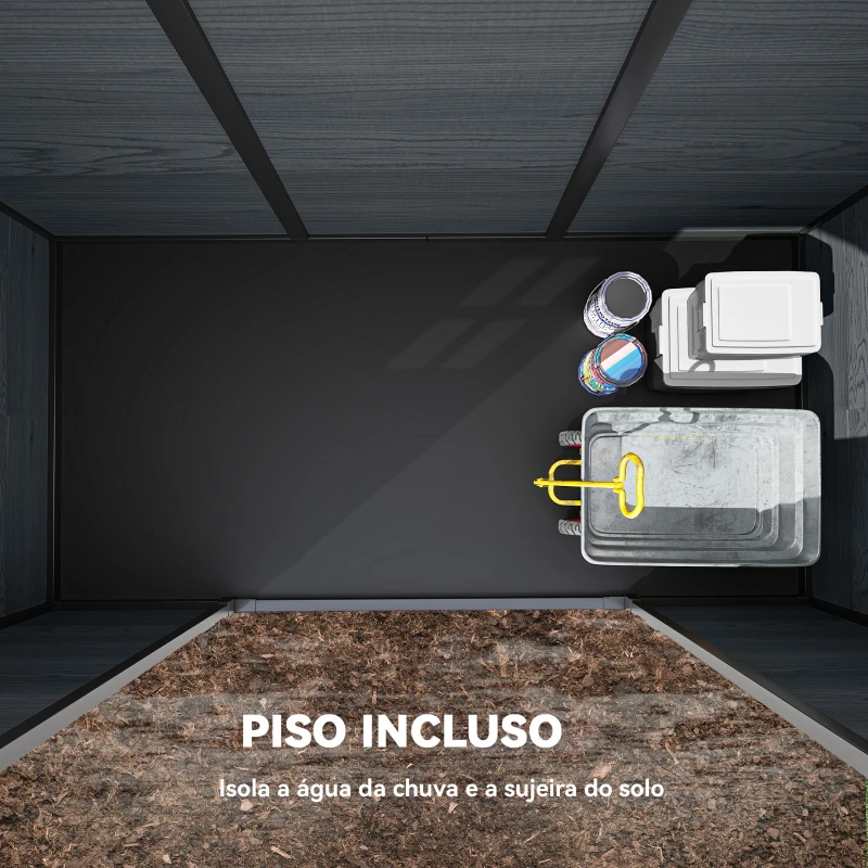 Outsunny Abrigo de Jardim Exterior 2,77 m² 244x131x201 cm com Base, Portas com Fecho, Janelas e Ventilação, Cinzento Escuro