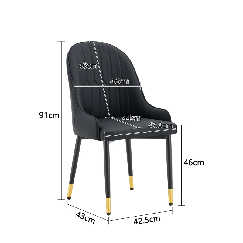 Lot de 2 chaises de salle à manger, dossier motif éclair stylé, déperlante et facile d'entretien, 47.3x44x91 cm, Noir