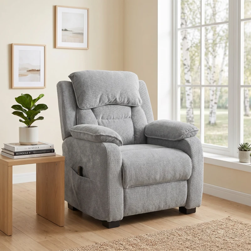 HOMCOM Cadeirão Relax Reclinável Elétrico com Motor Silencioso, 2 Posições de Memória, Apoio para os Pés, Apoio de Cabeça, USB e Bolsos