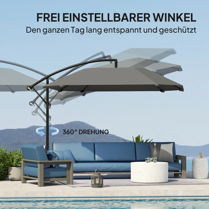 Outsunny Zweefparasol Alu Ø 260 cm met Waterdichte Kap, Kruisvoet en Draaisysteem, Donkergrijs
