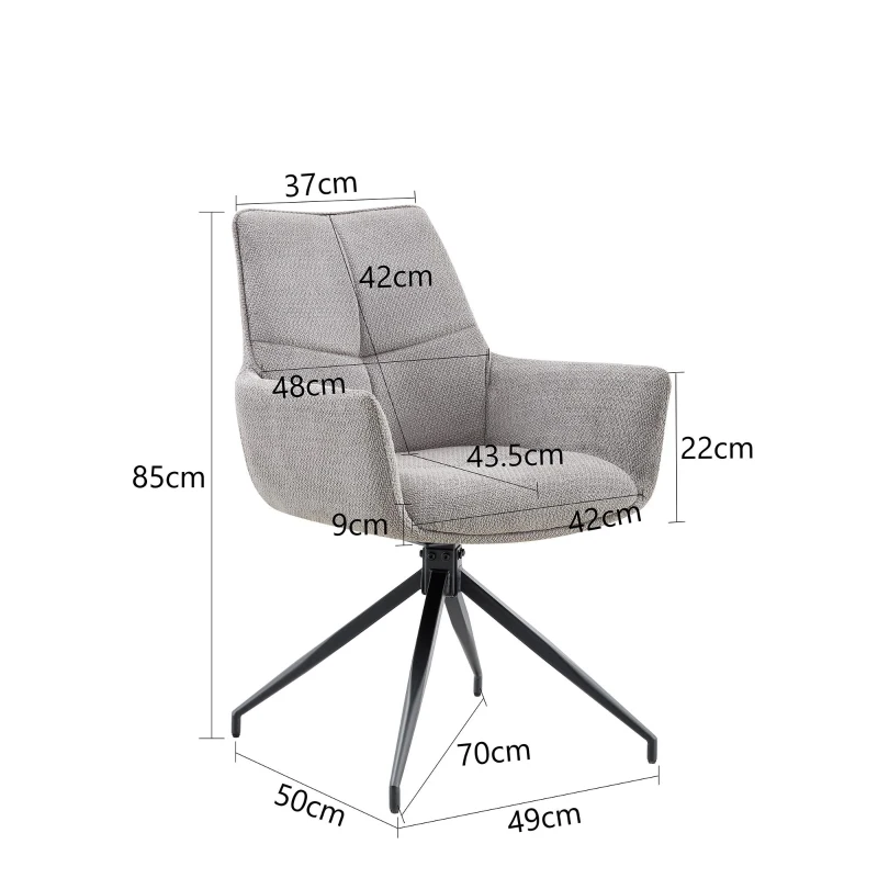 Fauteuil pivotant 360° rembourré, piètement métal laqué stable, patins antidérapants, 48x50x85 cm, Gris