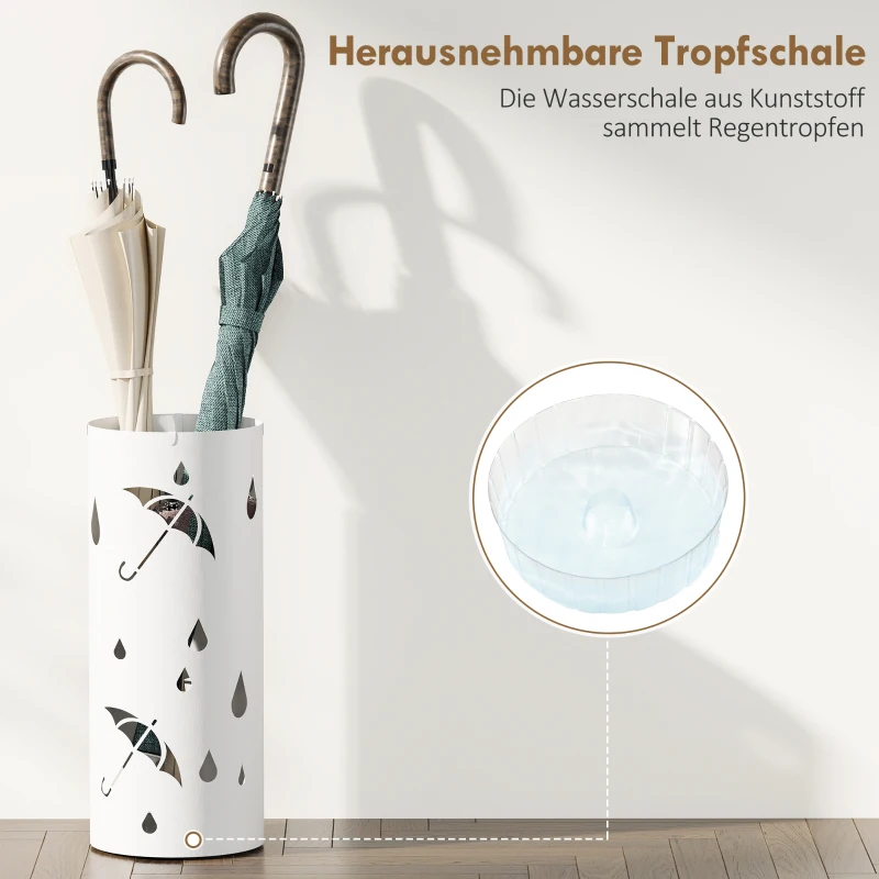 HOMCOM Schirmständer, Stahl, Säulenform, Herausnehmbares Bodenfach, Ø17 x 41H cm, Weiß
