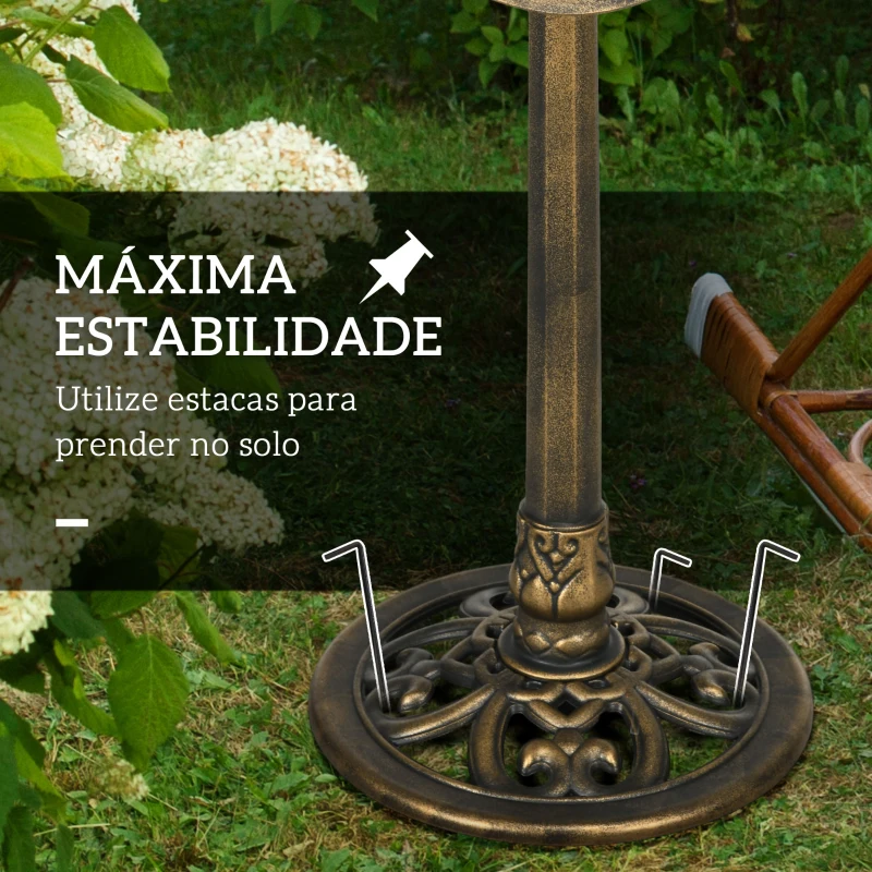 Outsunny Banho para Pássaros de Jardim Exterior 71 cm com Design Folha de Lótus e Acabamento Envelhecido Leve e Resistente Bronze