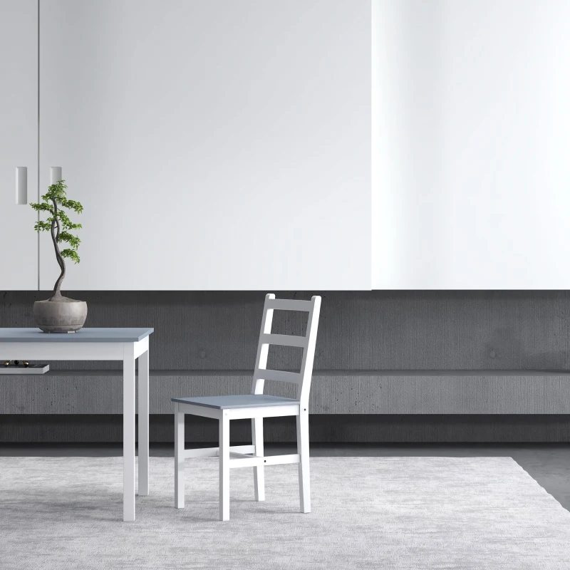 HOMCOM Eethoek voor 2 personen, 2 stoelen, 1 tafel, grenenhout, wit+grijs