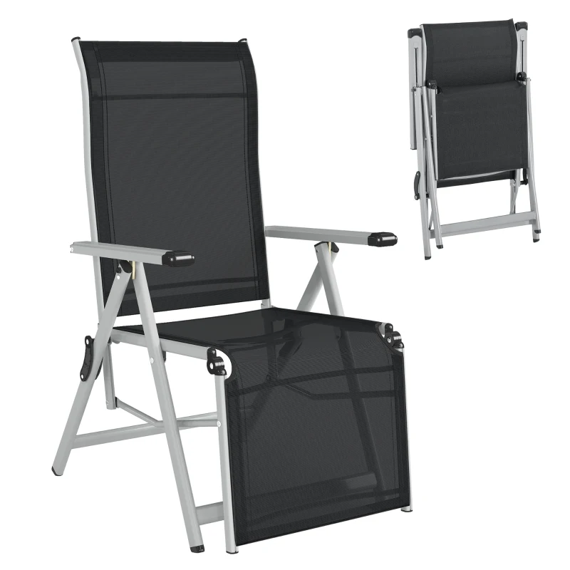 Outsunny Chaise longue pliable transat bain de soleil avec dossier & repose-pied réglable multi-positions, noir