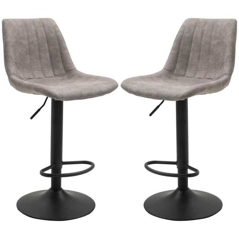 HOMCOM 2-delige set barkrukken in retrodesign, inclusief voetensteun, in hoogte verstelbaar, Gaslift, Grijs + Zwart