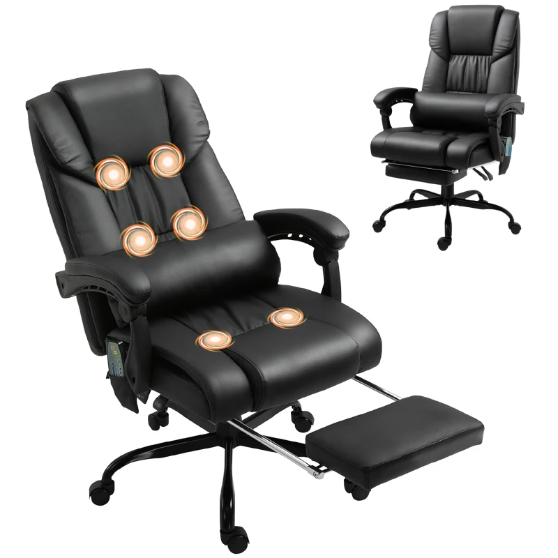 Vinsetto Silla de Oficina con Masaje de 6 Puntos Respaldo Alto Reclinable Altura Ajustable Reposapiés y Mando a Distancia Negro
