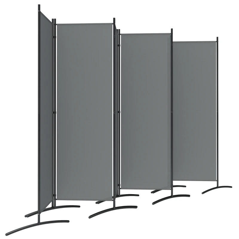 Outsunny 6 Panel Folding Room Divider, 1.7m Privacy Screen with Wide Feet, Portable Freestanding Metal Partition Separator for Office, Living Room, Bedroom, Dining Room, Dark Grey