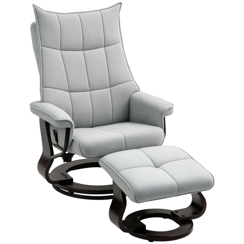 HOMCOM Relaxfauteuil met hocker, draaibaar, fluweellook, verstelbare rugleuning, tot 150 kg, Grijs
