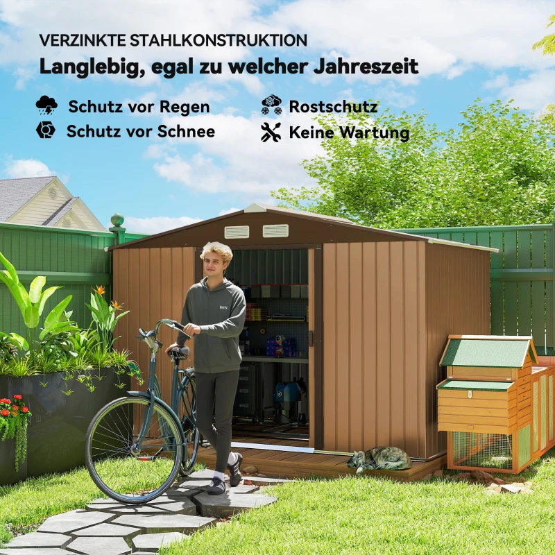 Outsunny gereedschapsschuur met fundering gereedschapsschuur tuinschuur tuinschuur metaal geel 277 x 195 x 192 cm