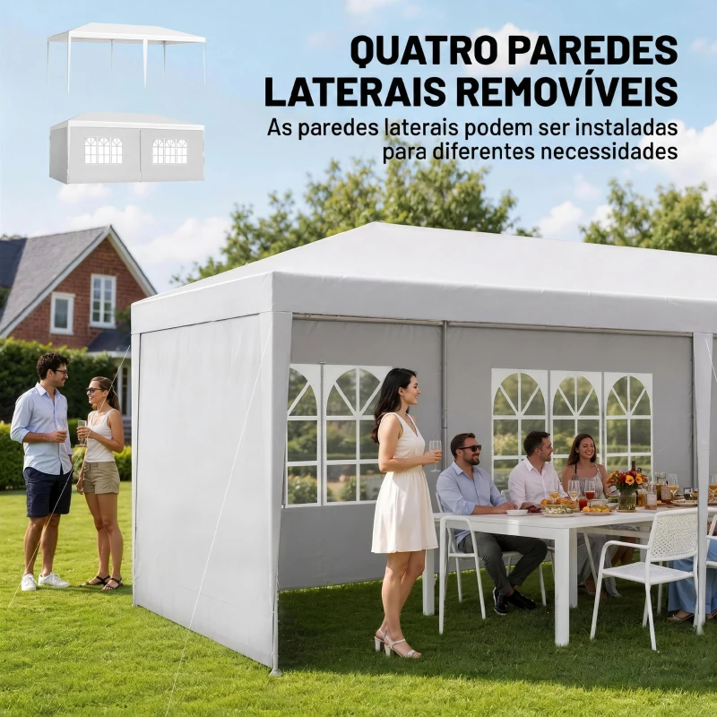 Outsunny Tenda para Festas com 4 Paredes Laterais 2 Janelas e Estrutura de Aço 585x295x255 cm Branco